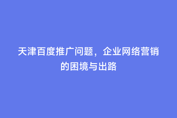 天津百度推广问题，企业网络营销的困境与出路
