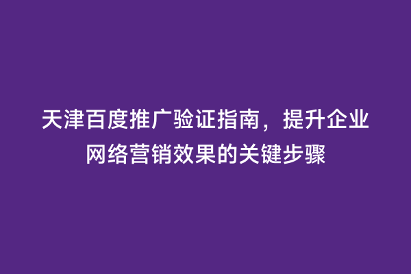 天津百度推广验证指南，提升企业网络营销效果的关键步骤