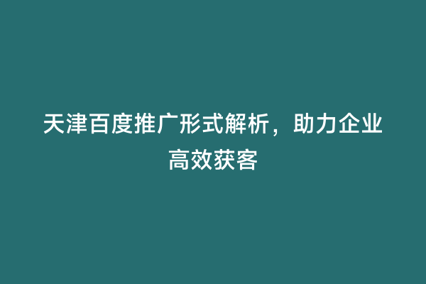 天津百度推广形式解析，助力企业高效获客