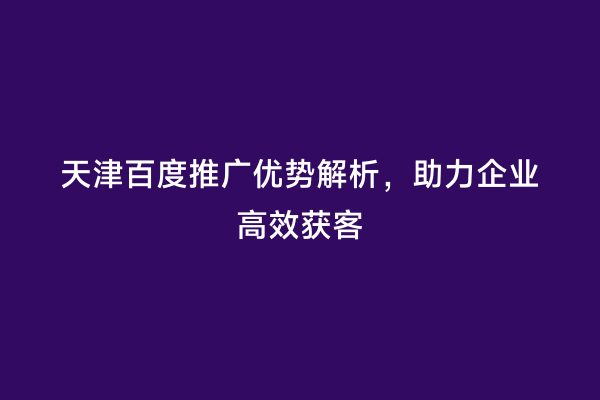 天津百度推广优势解析，助力企业高效获客