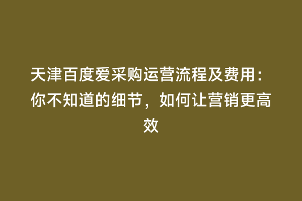 天津百度爱采购运营流程及费用：你不知道的细节，如何让营销更高效