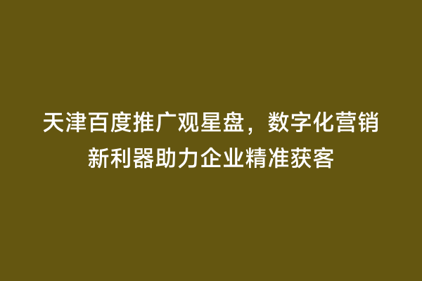 天津百度推广观星盘，数字化营销新利器助力企业精准获客