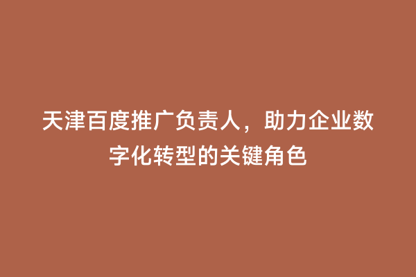 天津百度推广负责人，助力企业数字化转型的关键角色
