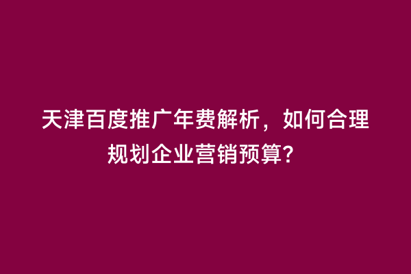 天津百度推广年费解析，如何合理规划企业营销预算？