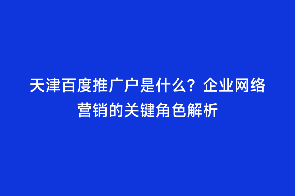 天津百度推广户是什么？企业网络营销的关键角色解析