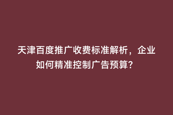 天津百度推广收费标准解析，企业如何精准控制广告预算？