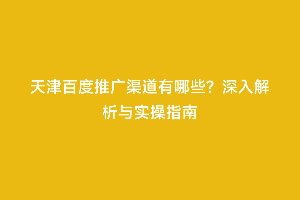 天津百度推广渠道有哪些？深入解析与实操指南