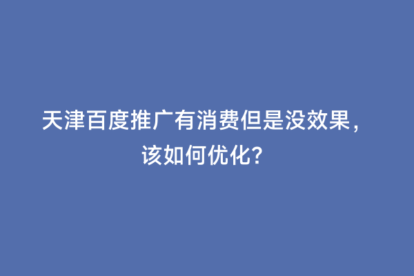 天津百度推广有消费但是没效果，该如何优化？