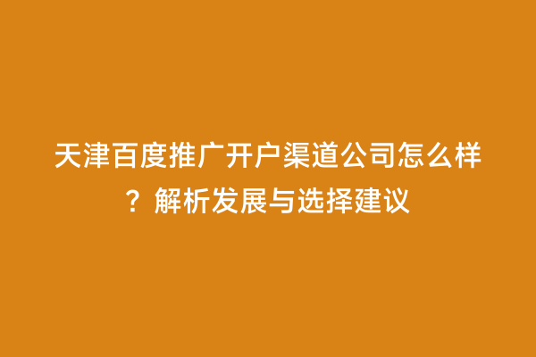 天津百度推广开户渠道公司怎么样？解析发展与选择建议