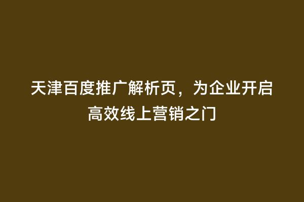 天津百度推广解析页，为企业开启高效线上营销之门