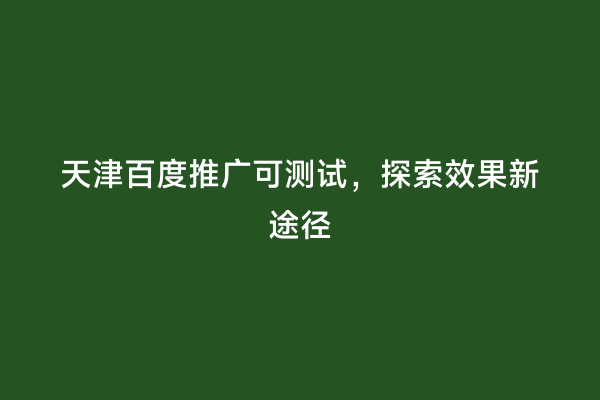 天津百度推广可测试，探索效果新途径