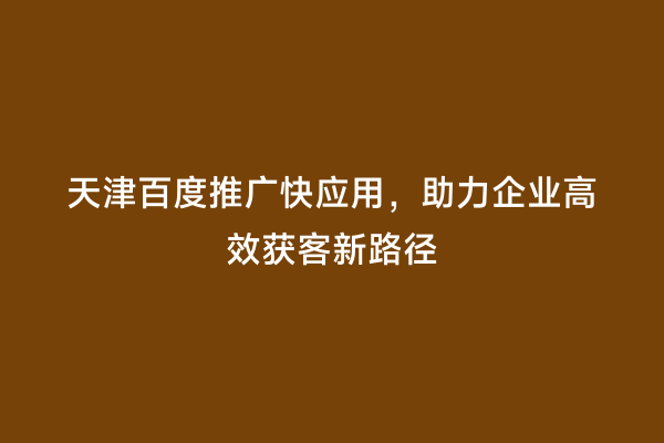 天津百度推广快应用，助力企业高效获客新路径