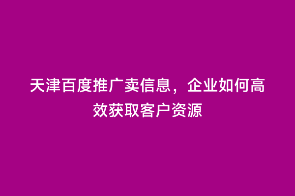 天津百度推广卖信息，企业如何高效获取客户资源