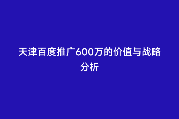 天津百度推广600万的价值与战略分析