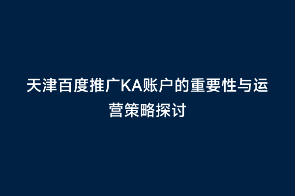 天津百度推广KA账户的重要性与运营策略探讨