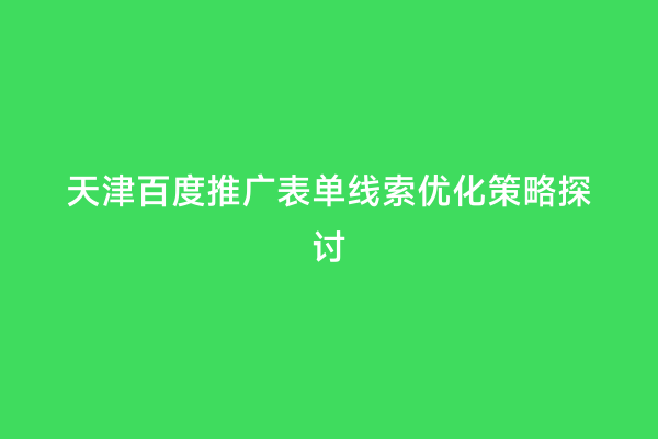 天津百度推广表单线索优化策略探讨