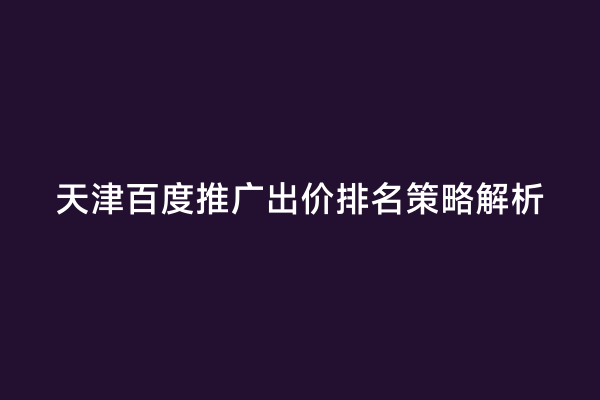 天津百度推广出价排名策略解析