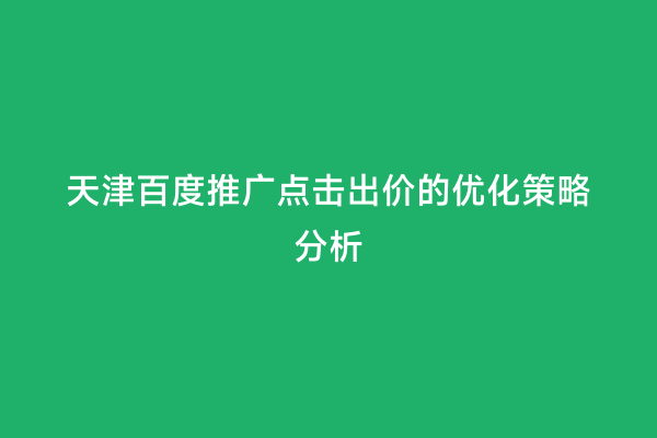 天津百度推广点击出价的优化策略分析
