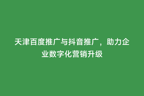 天津百度推广与抖音推广，助力企业数字化营销升级