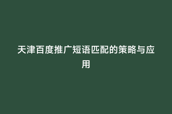 天津百度推广短语匹配的策略与应用