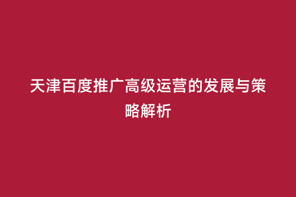 天津百度推广高级运营的发展与策略解析