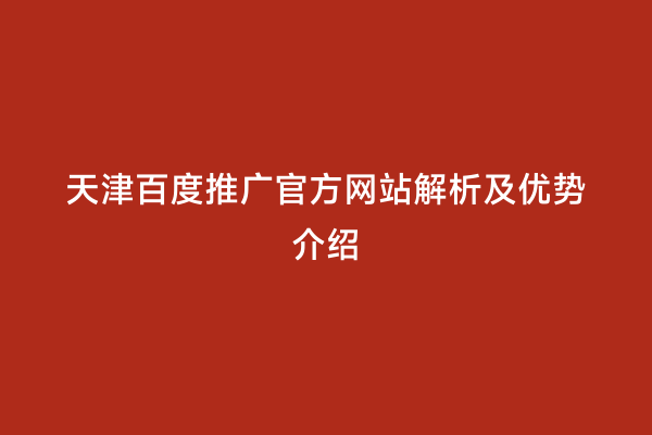 天津百度推广官方网站解析及优势介绍
