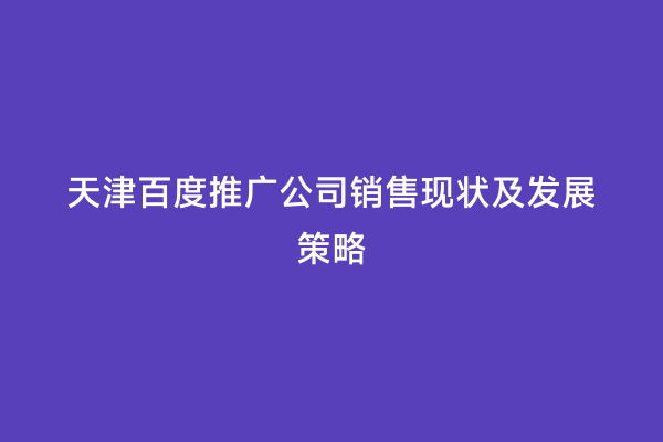 天津百度推广公司销售现状及发展策略