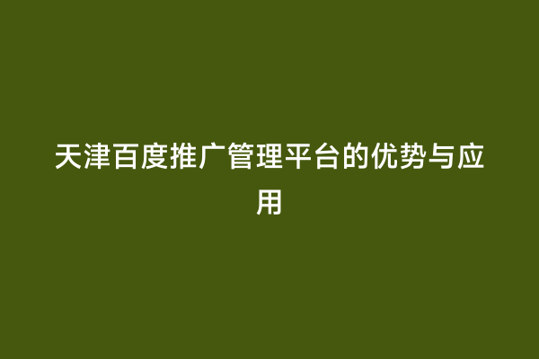 天津百度推广管理平台的优势与应用