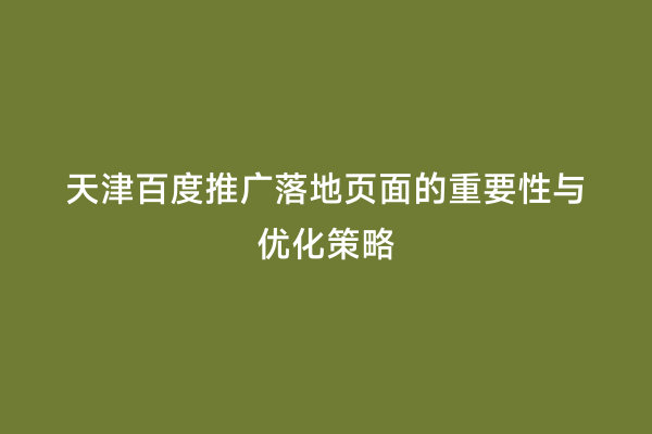 天津百度推广落地页面的重要性与优化策略