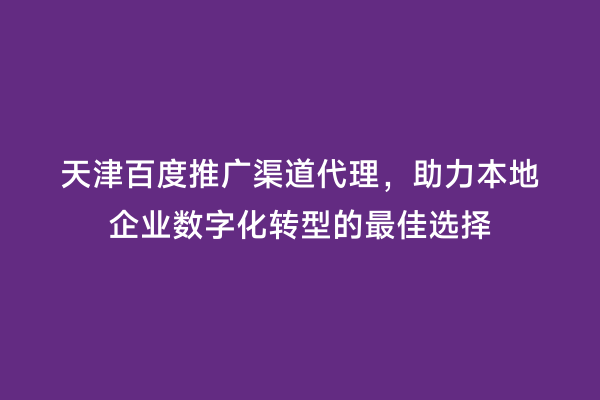 天津百度推广渠道代理，助力本地企业数字化转型的最佳选择
