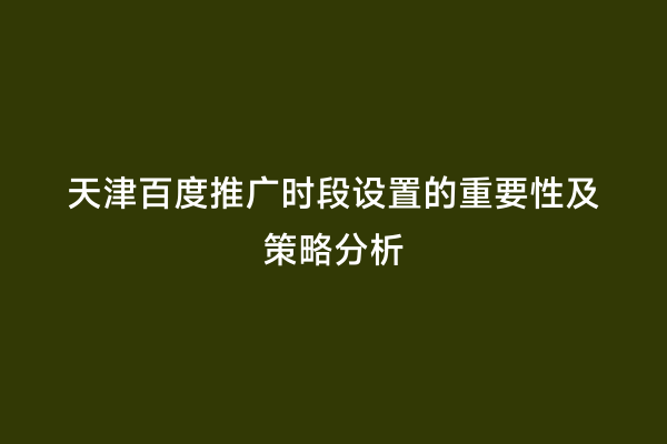 天津百度推广时段设置的重要性及策略分析