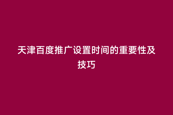天津百度推广设置时间的重要性及技巧