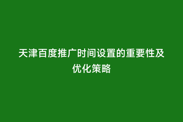 天津百度推广时间设置的重要性及优化策略