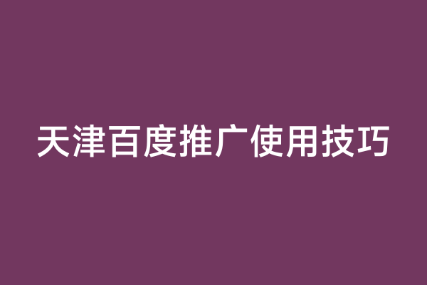 天津百度推广使用技巧