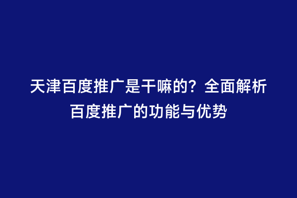 天津百度推广是干嘛的？全面解析百度推广的功能与优势