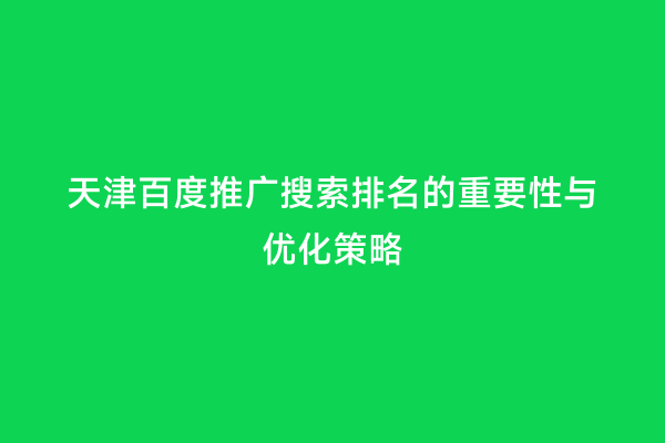 天津百度推广搜索排名的重要性与优化策略