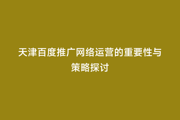 天津百度推广网络运营的重要性与策略探讨