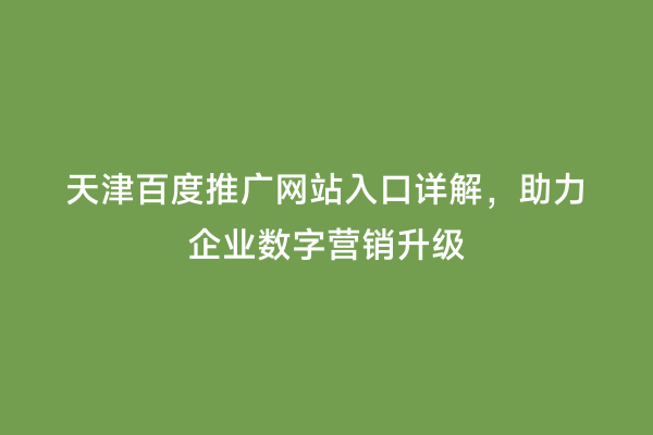 天津百度推广网站入口详解，助力企业数字营销升级
