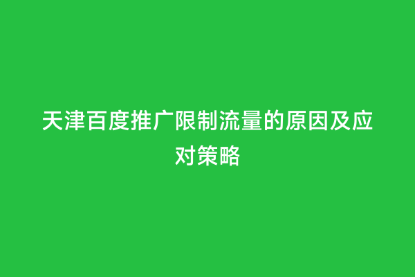 天津百度推广限制流量的原因及应对策略