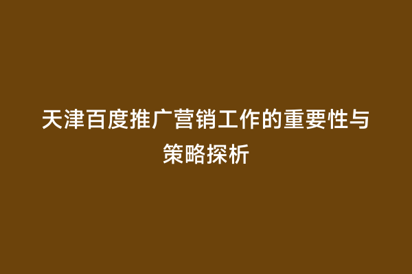 天津百度推广营销工作的重要性与策略探析