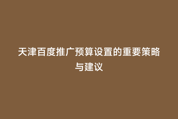 天津百度推广预算设置的重要策略与建议