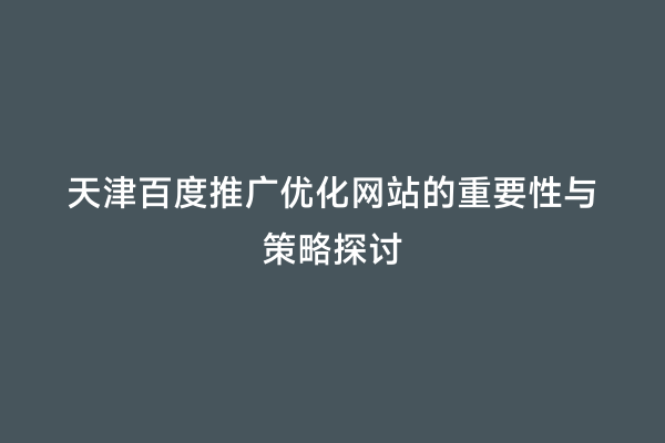 天津百度推广优化网站的重要性与策略探讨