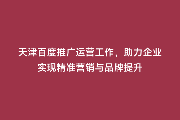 天津百度推广运营工作，助力企业实现精准营销与品牌提升