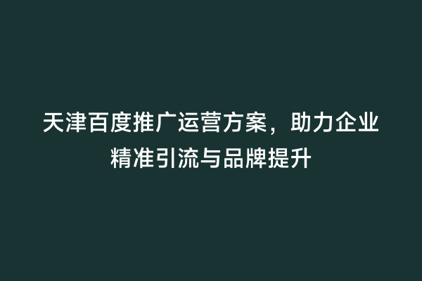 天津百度推广运营方案，助力企业精准引流与品牌提升