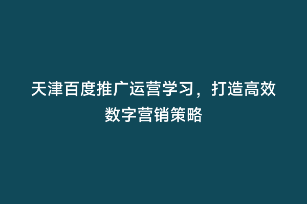 天津百度推广运营学习，打造高效数字营销策略