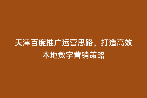 天津百度推广运营思路，打造高效本地数字营销策略