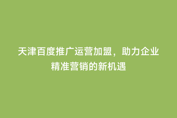 天津百度推广运营加盟，助力企业精准营销的新机遇