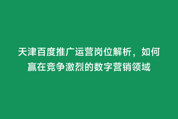 天津百度推广运营岗位解析，如何赢在竞争激烈的数字营销领域
