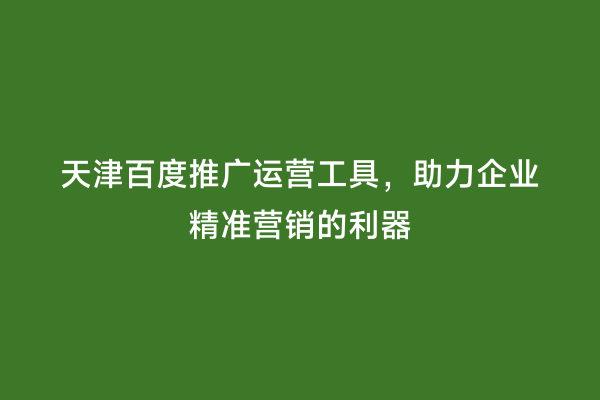 天津百度推广运营工具，助力企业精准营销的利器
