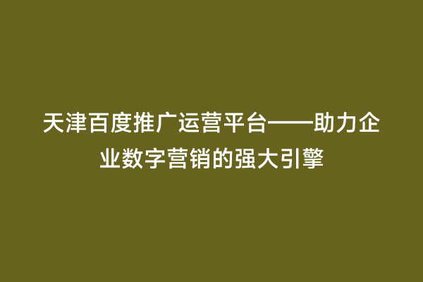 天津百度推广运营平台——助力企业数字营销的强大引擎